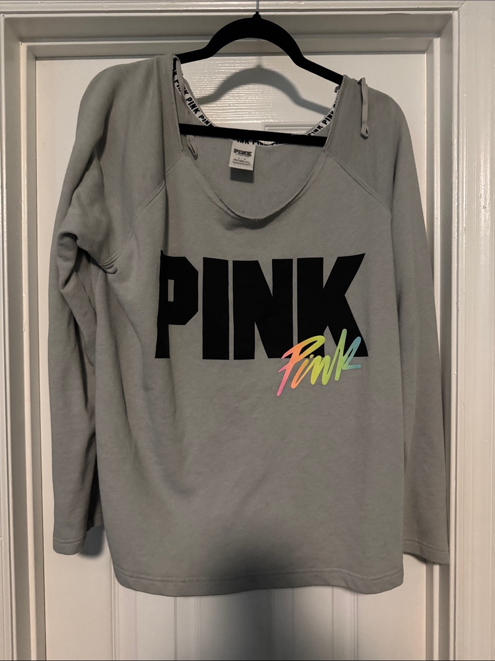 PINK Victoria's Secret Heather Gray Pullover with Black Neck Trim